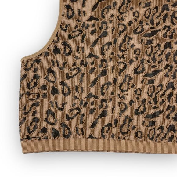 Bozzolo Leopard Animal Print Mock Neck Cropped Tank Top Women’s Size S/M Brown - Picture 4 of 11